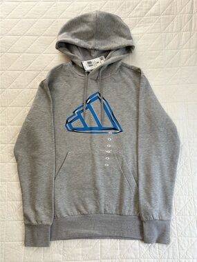 NWT Adidas Graphic Logo Hoodie - Grey Blue Cotton Blend - Men’s Size Small